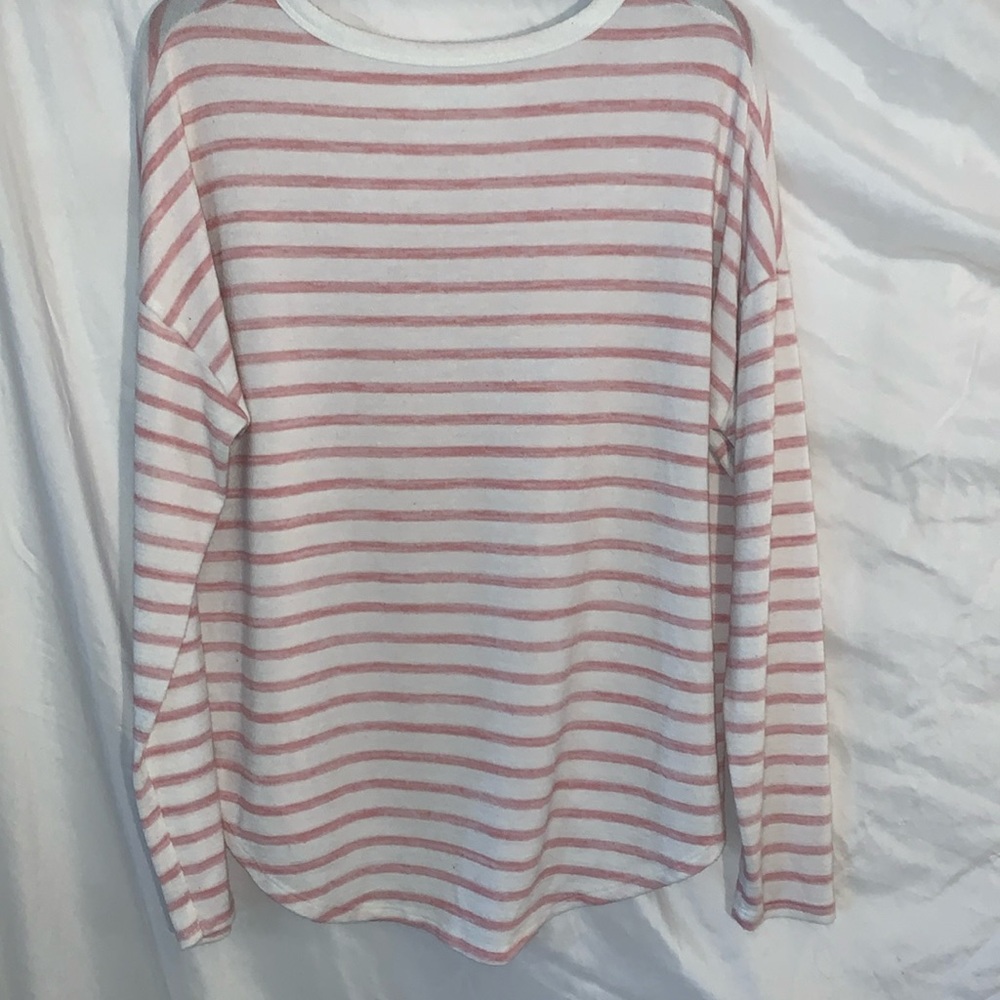 Large, long, sleeved, pink and white striped cute awesome material
